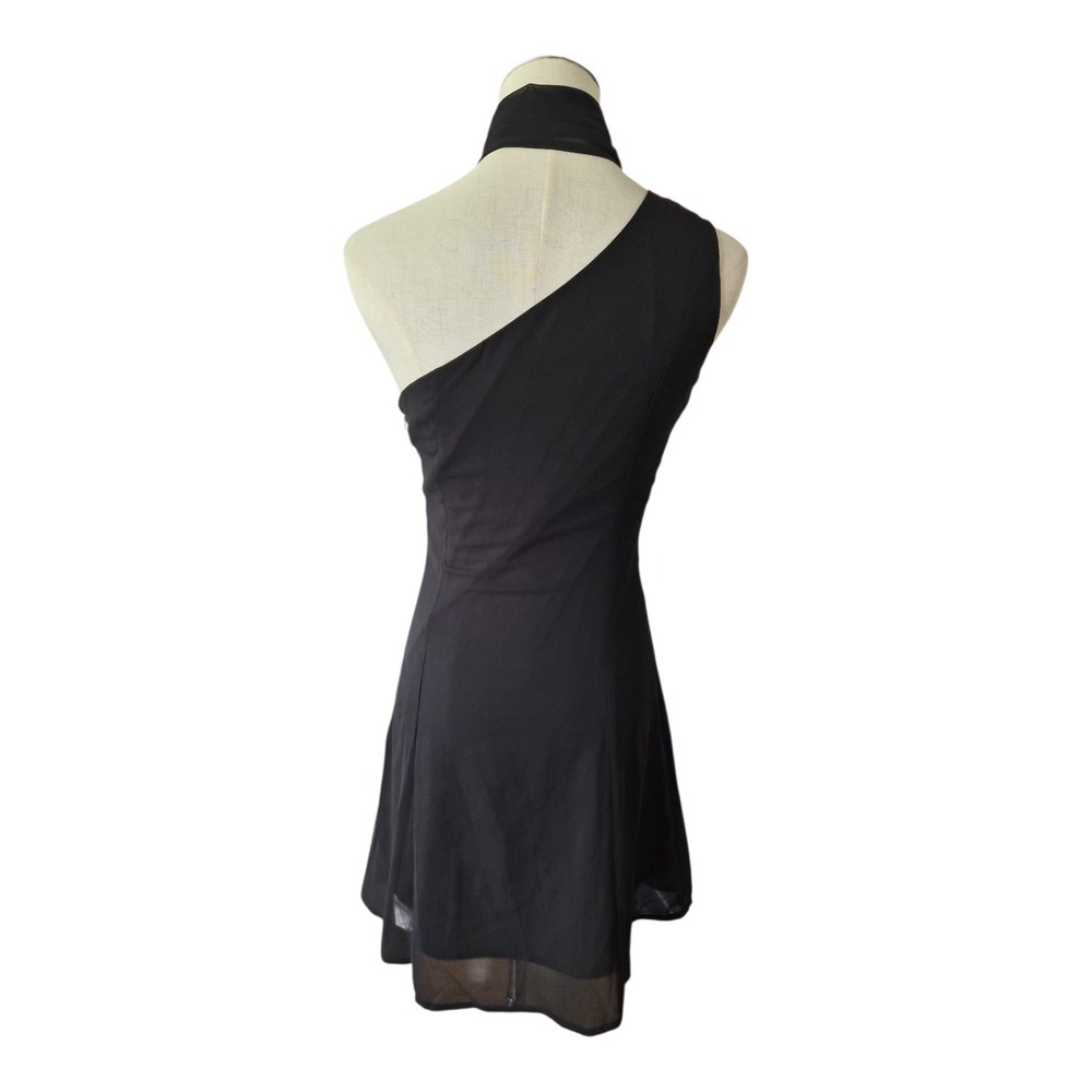 Commense Black One Shoulder Mini Dress Sewn‎ Scarf Wrap Size Small NWT Cocktail - Picture 7 of 9